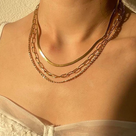 🔥18K Gold Snake Chain Herringbone Necklace - Picture 4 of 6